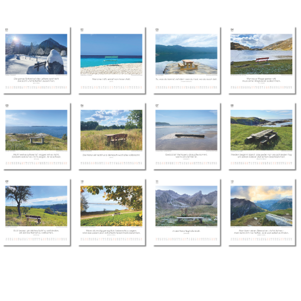 Monatsübersicht der 12 Motive des "Komm und verweile" Kalenders